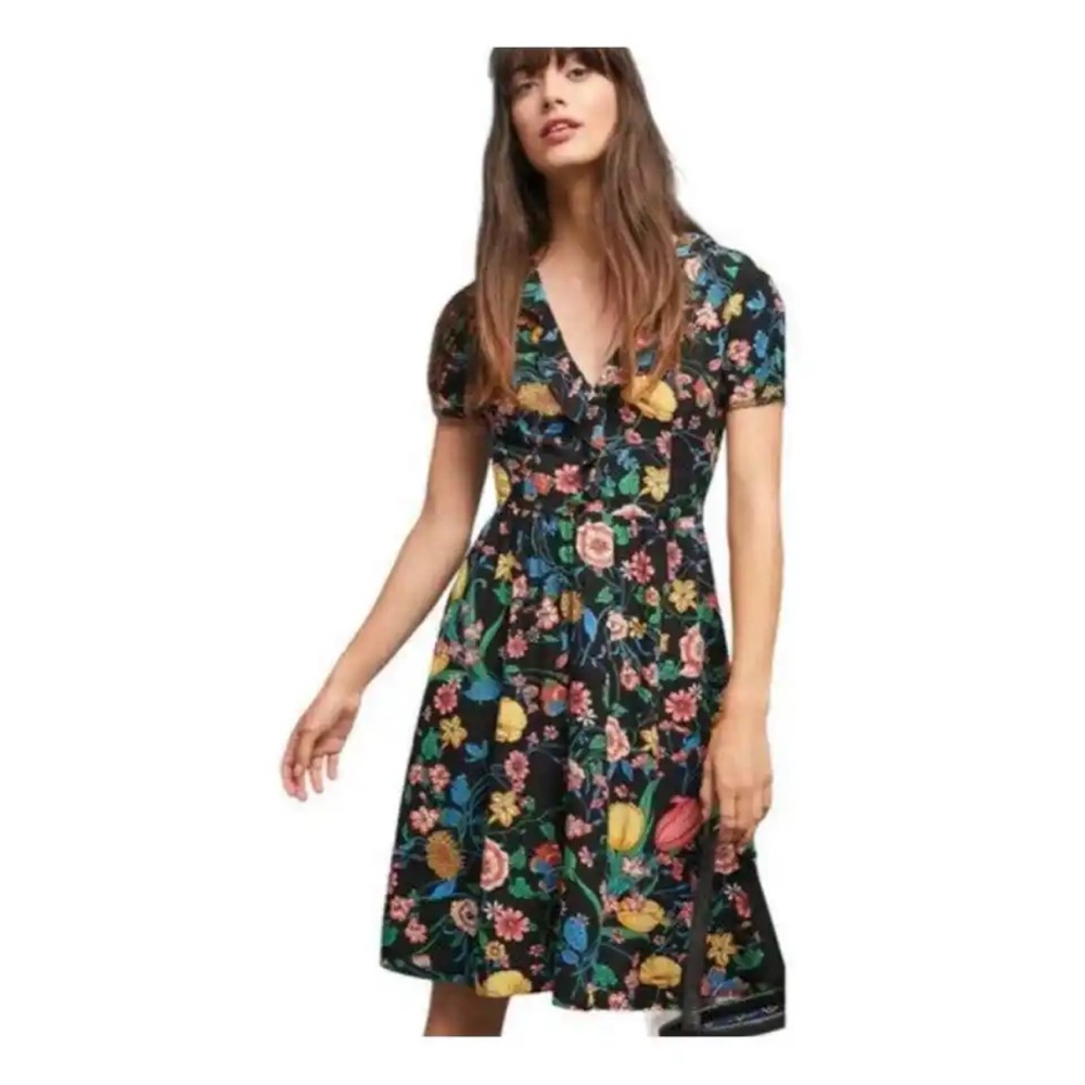 Maeve by Anthropologie Bloedel Floral Butterfly Dress Womens Size 4 Ruffled Boho